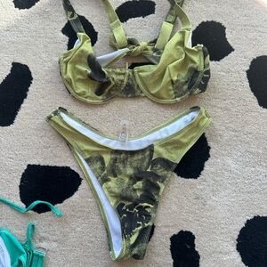 Green and Black Bikini Set